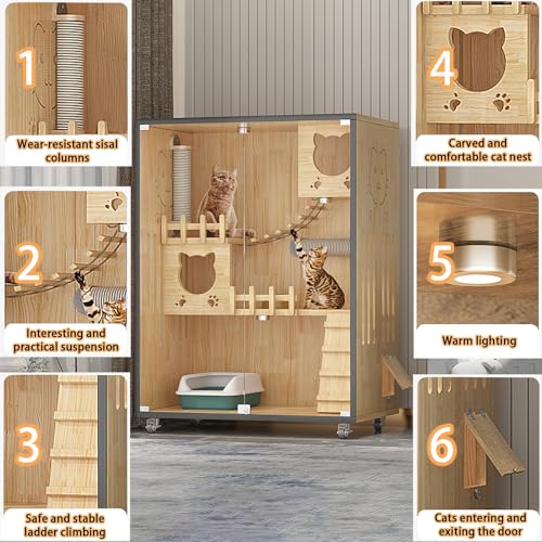 Wooden Large Indoor Cat Enclosure with Wheels, 50" X 36" X 24" F136933