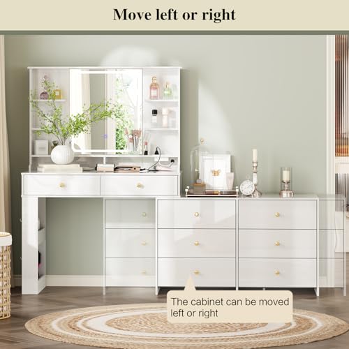White 8 Drawer Vanity Desk with Mirror and Lights H261976