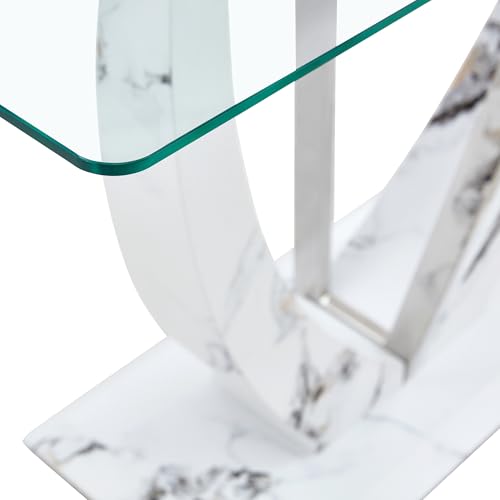 Glass Console Table, 50 inch Clear Glass Narrow Sofa Table with Wood Grain Base and Metal Frame T352690