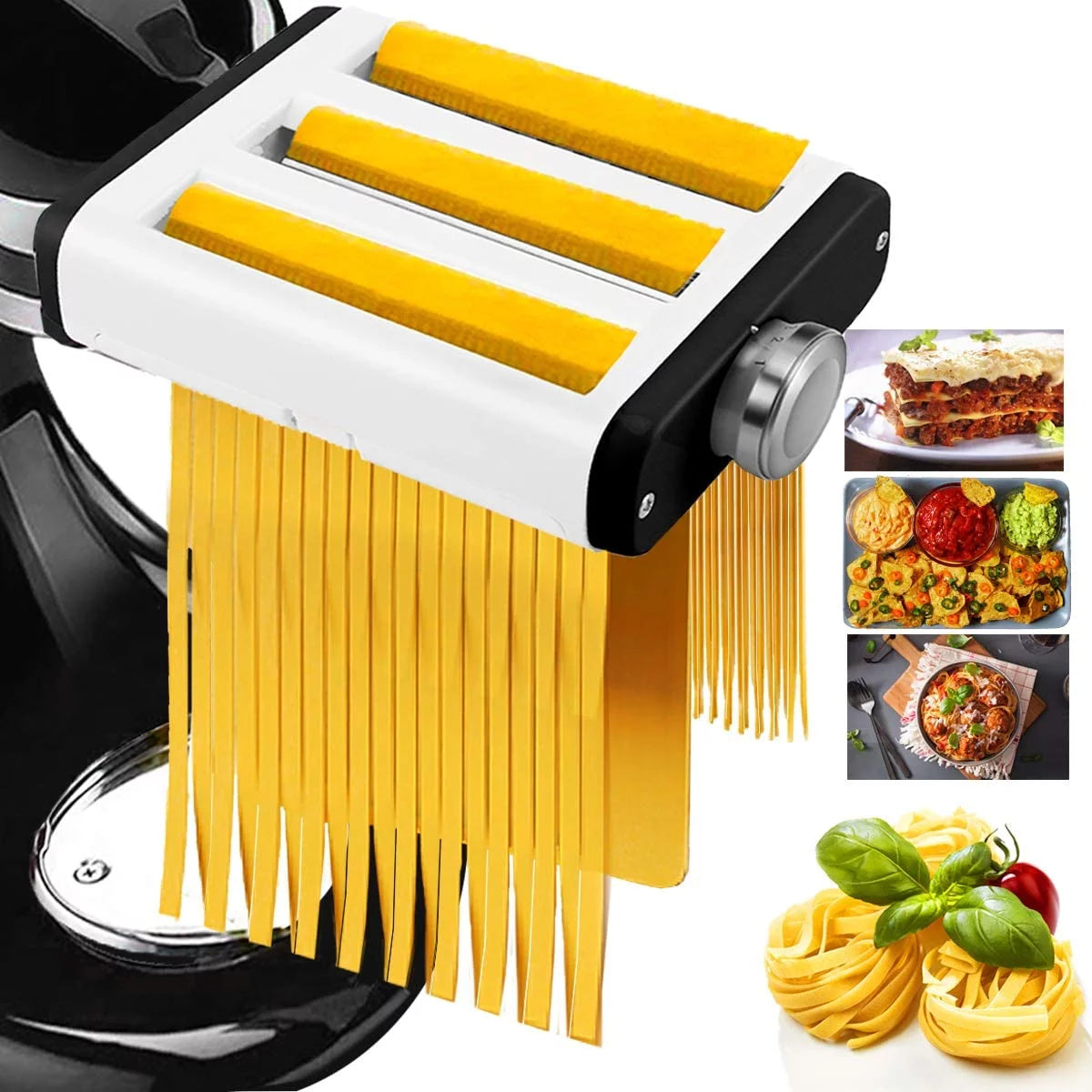 3 In 1 Pasta Maker Attachment for Kitchenaid Mixer with Pasta Dough Roller, Spaghetti Cutter, Fettuccine Cutter and Cleaning Brush S1881