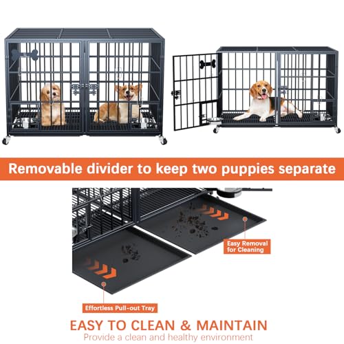 42/48 inch Heavy Duty Metal Dog Crate with Wheels U1820