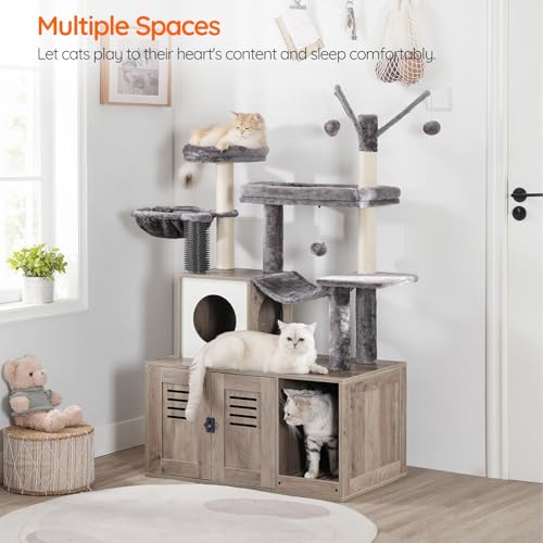 Large Hidden Litter Box with Scratching Posts, Greige A308