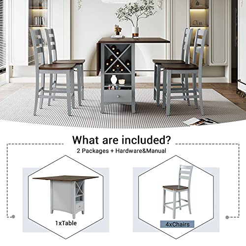 Cherry Gray 5-Piece Rectangular Dining Table Set with Drop Leaf O40403