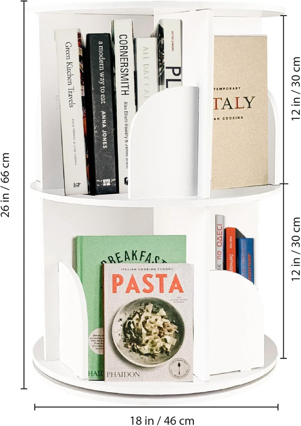 White 2 Tier Rotating Bookshelf H65482