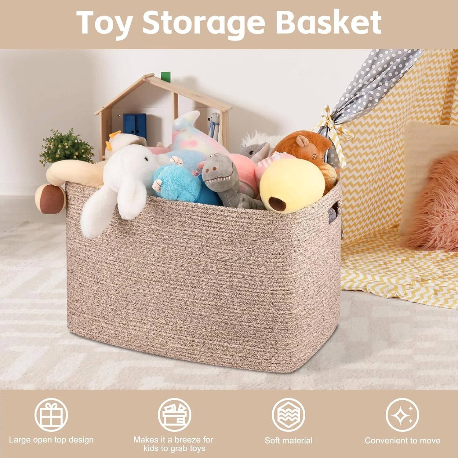 XXXLarge Cotton Rope Storage Basket, Oversized Blanket Basket, Black G7966