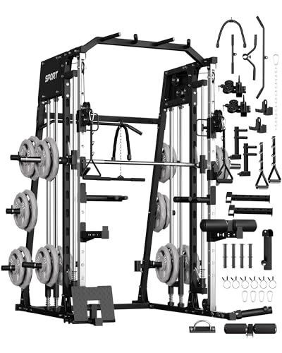 2200LBS Smith Machine Power Cage with Smith Bar, Cable Systems L464