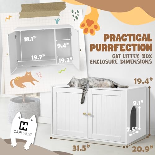 White Wooden Cat Litter Box with Double Doors K15991