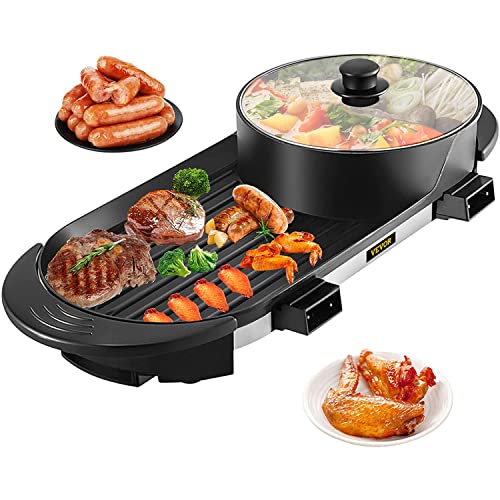 2 in 1 Electric BBQ Grill and Smokeless Hot Pot with Dual Temp Control P94674