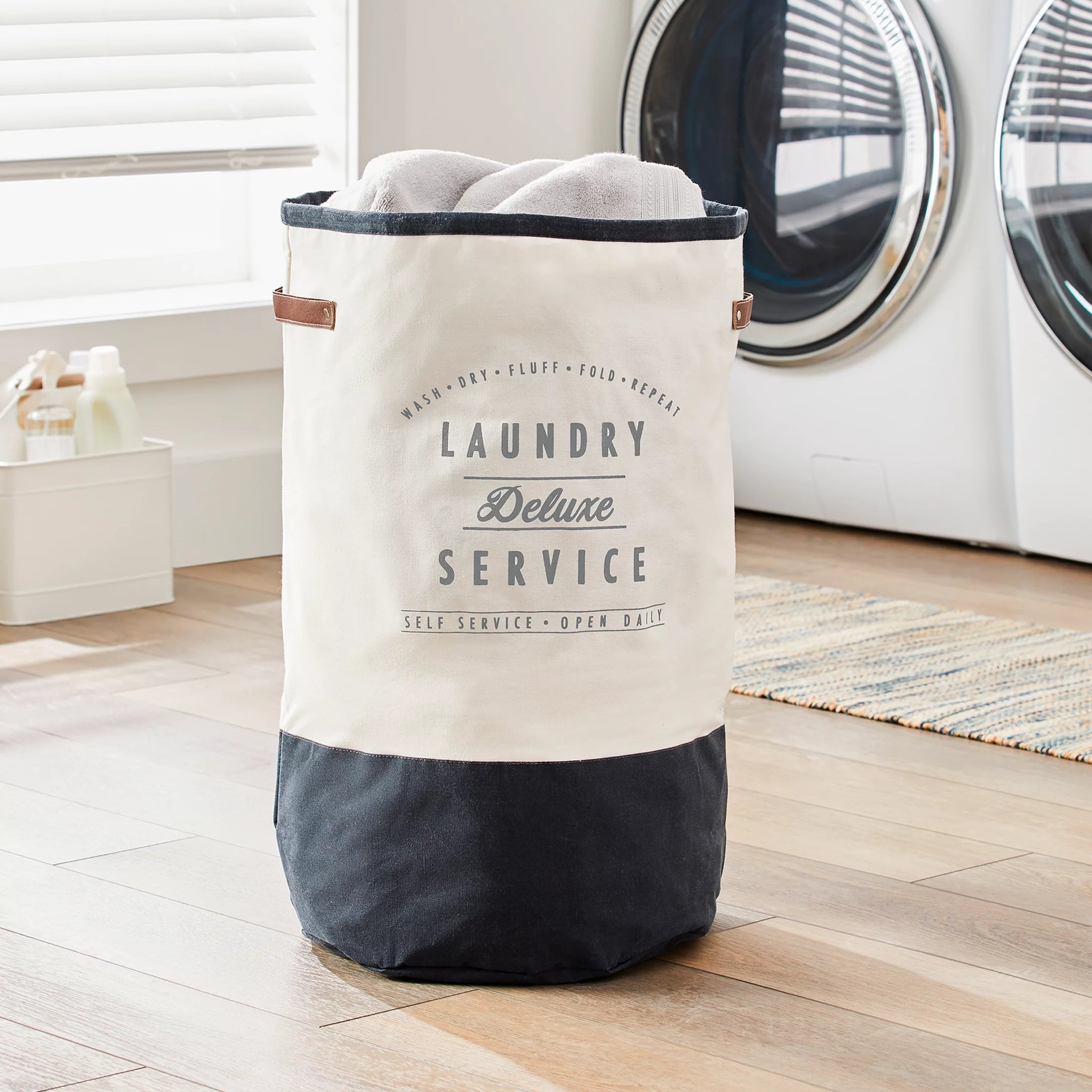 Ivory/Grey Canvas Laundry Hamper, 16" x 25" T950251