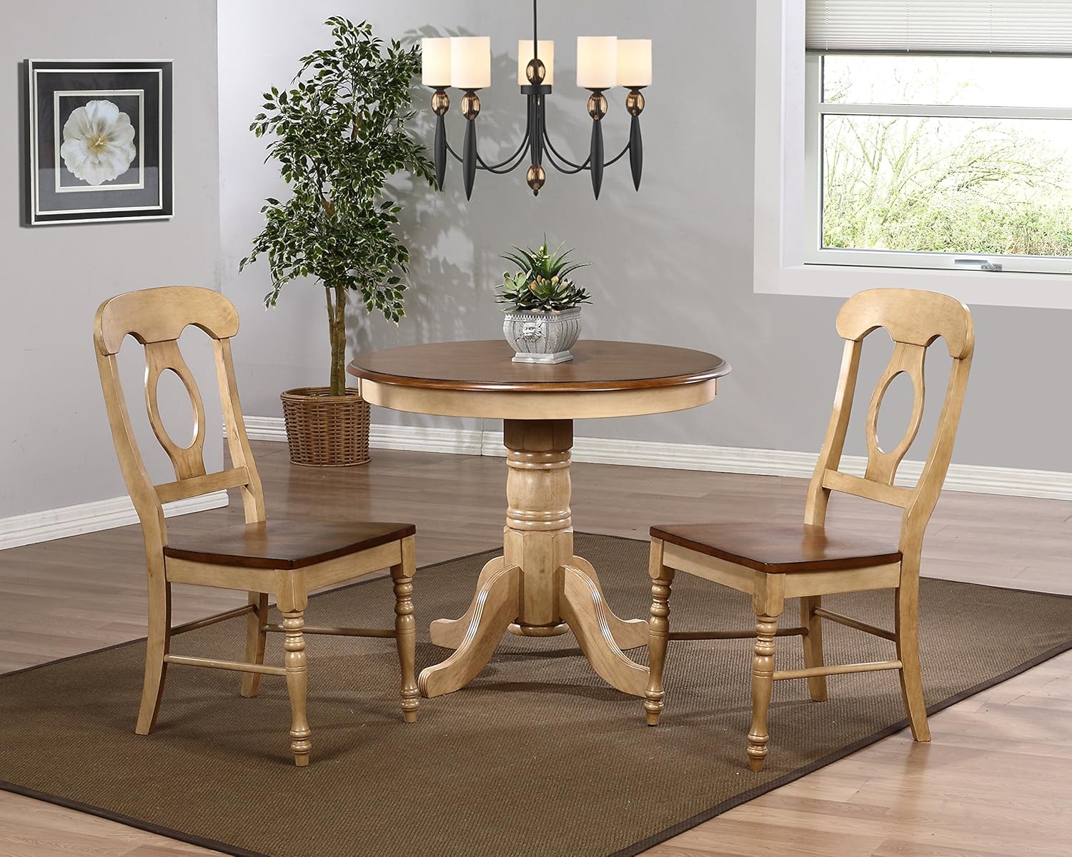Distressed Two Tone Round Pedestal Dining Table U399