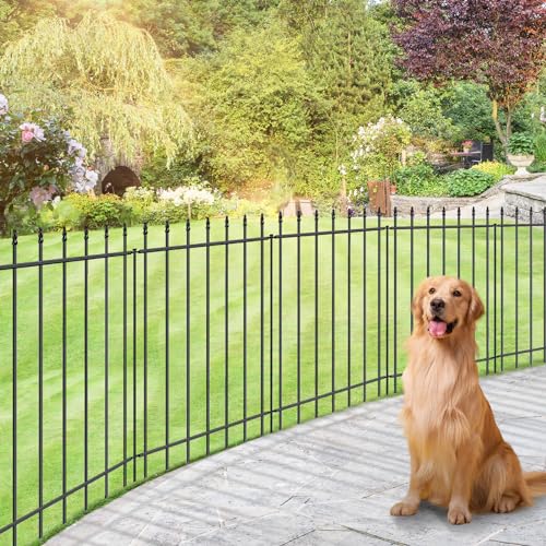Black Metal Garden Fence 24 in H x 10 ft L 5 Panels + 6 Stakes O957082