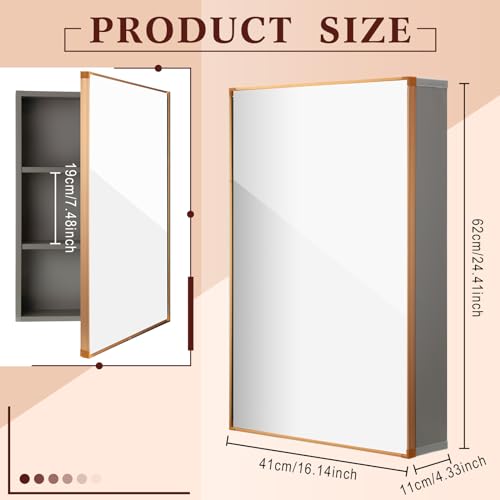 Light Grey 16 x 24 inch Wall Mounted Framed Medicine Cabinet with Mirror N856104