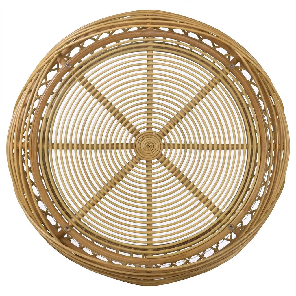 Round Glass Top Woven Rattan Coffee Table Natural Brown W757