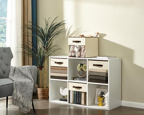 13 Inch Fabric Cube Storage Bins with Clear Window, Beige (6pcs) E293