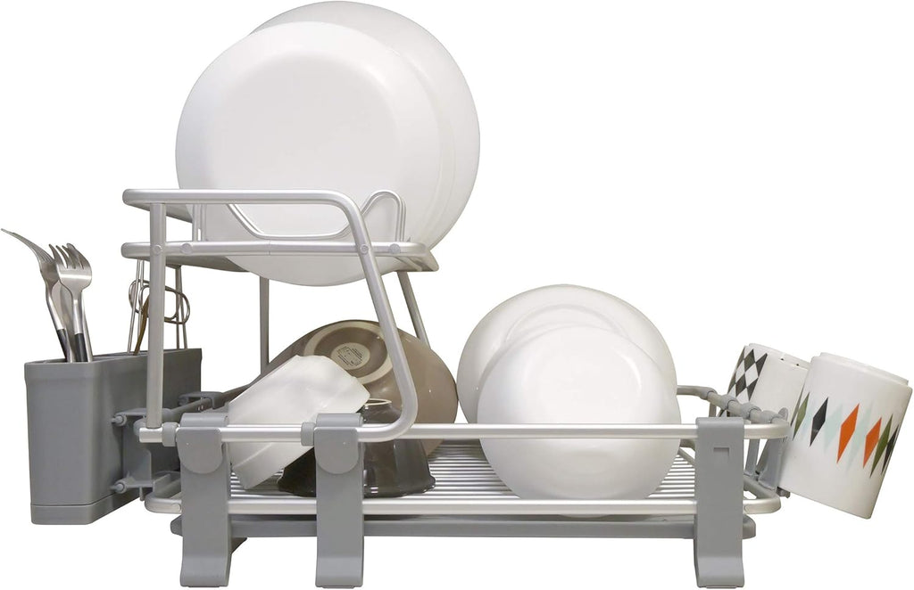 Aluminum 2-tier Dish Drying Rack with Utensil & Cutlery Holder R799