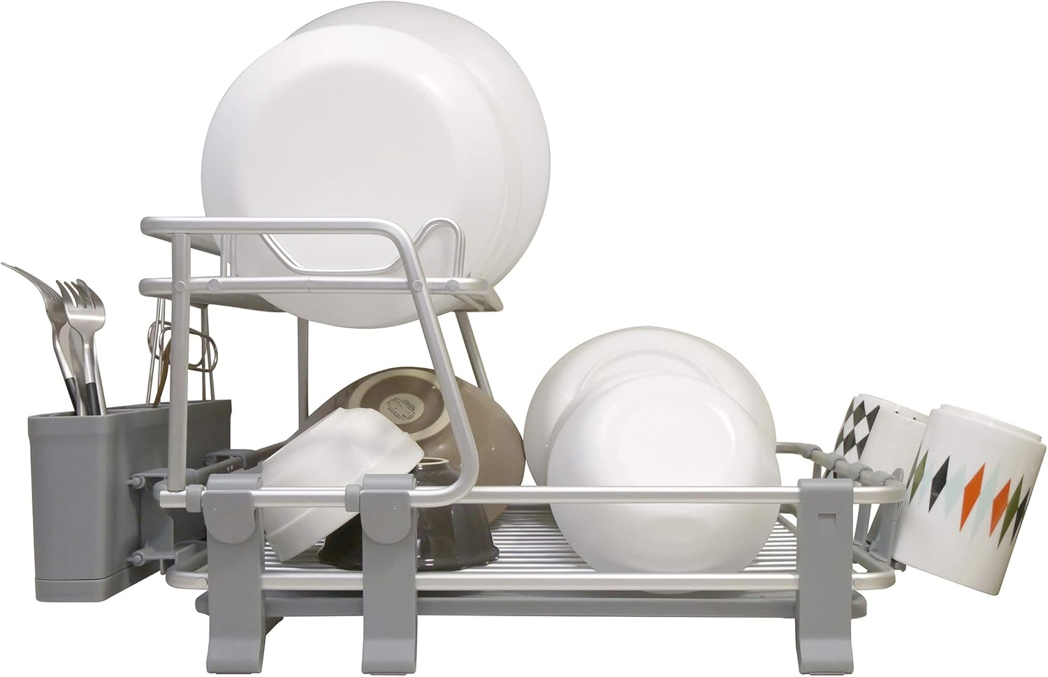 Aluminum 2-tier Dish Drying Rack with Utensil & Cutlery Holder R799