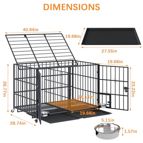 42/48 inch Heavy Duty Metal Dog Crate with Wheels U1820