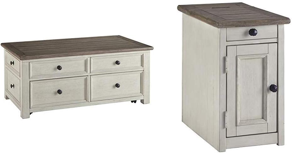 Two-Tone Lift Top Cocktail Table and Two-Tone Chair Side End Table W6890