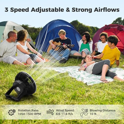 8-Inch Portable Camping Fan with LED Lantern, 10000mAh Rechargeable Battery Operated Tent Fan Q184745