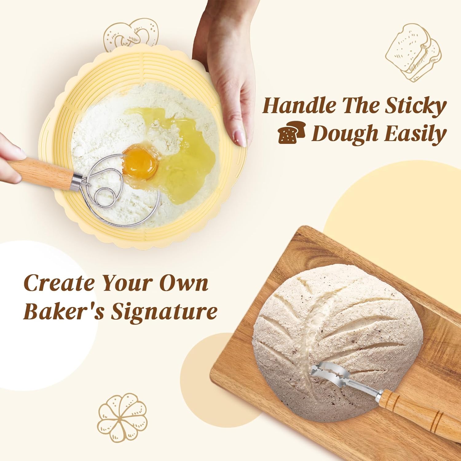 Banneton Bread Proofing Basket Set of 2 - Round 9" & Oval 10" Y1524