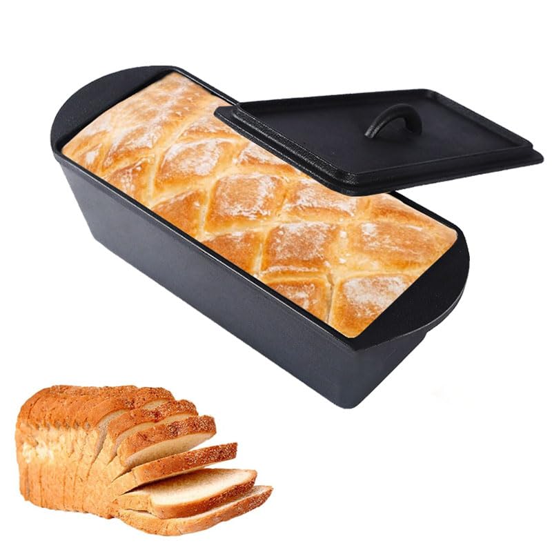 Cast Iron Bread Pan with Lid - 2LB Capacity (13x5 Inch) Large Pullman Loaf Pan - Non-Stick, Pre-Seasoned, Black G85297