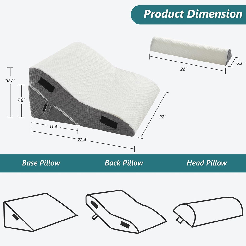 3 PCS 35D Adjustable Triangle Wedge Pillow Set (white grey) F82058