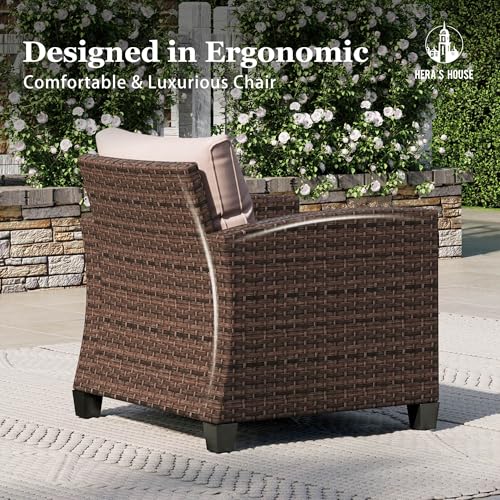 6 Pieces 7 Seats Wicker Patio Furniture Set with Fire Pit Table N742923