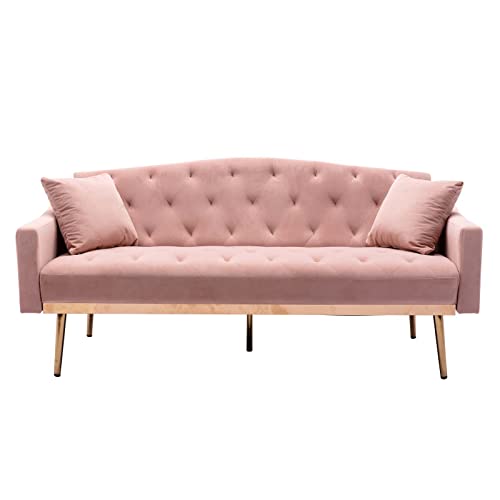 65" Velvet Convertible Futon Sofa Bed with 2 Pillows (Navy) Q108