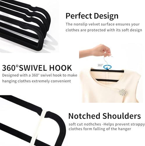 20pcs Black Velvet Trouser Hangers with Swivel Hook F90220