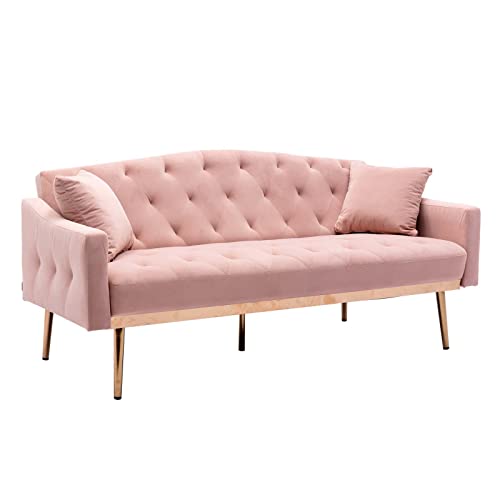 65" Velvet Convertible Futon Sofa Bed with 2 Pillows (Navy) Q108