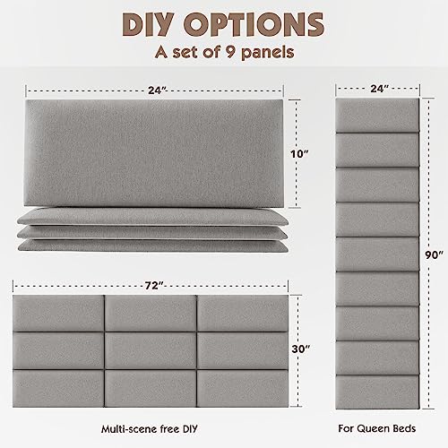 Gray 3D Soundproof Wall Panels Full Size Headboard (6 Panels, 10" x 24") Z4956