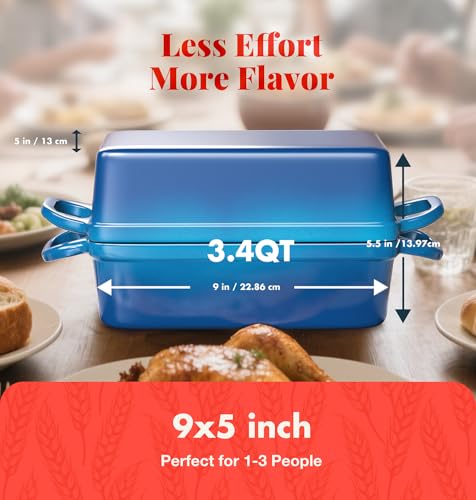 Blue Enameled Cast Iron Bread Loaf Pan with Lid 3.4QT 9x5 Inch O132396