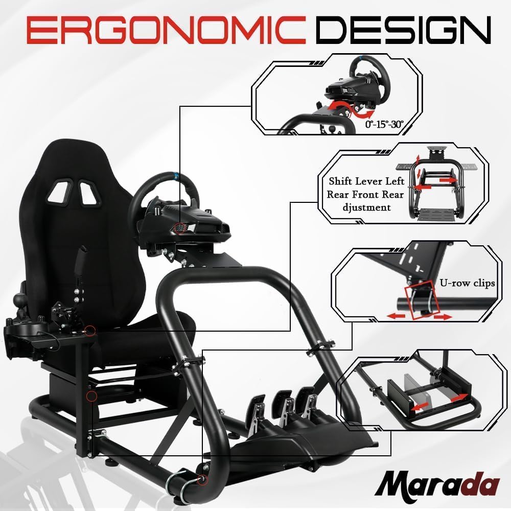 Racing Simulator Cockpit with Comfort Seat, Adjustable Sim Gaming Stand S62661