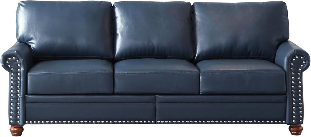 Navy Blue 3 Seater Leather Sofa with Storage Box V53503