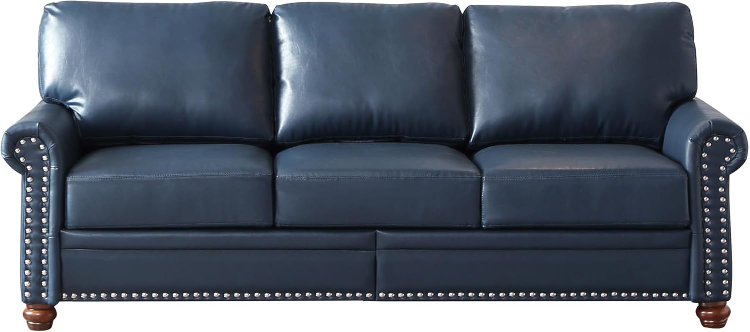 Navy Blue 3 Seater Leather Sofa with Storage Box V53503