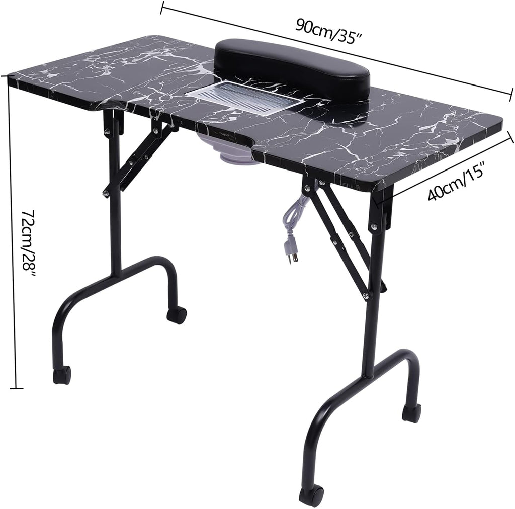 Portable Folding Nail Desk with Dust Collector 4 Wheels L12979