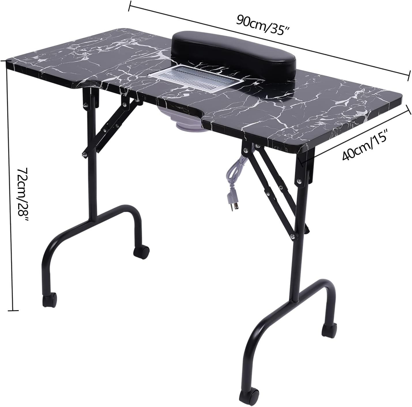 Portable Folding Nail Desk with Dust Collector 4 Wheels L12979