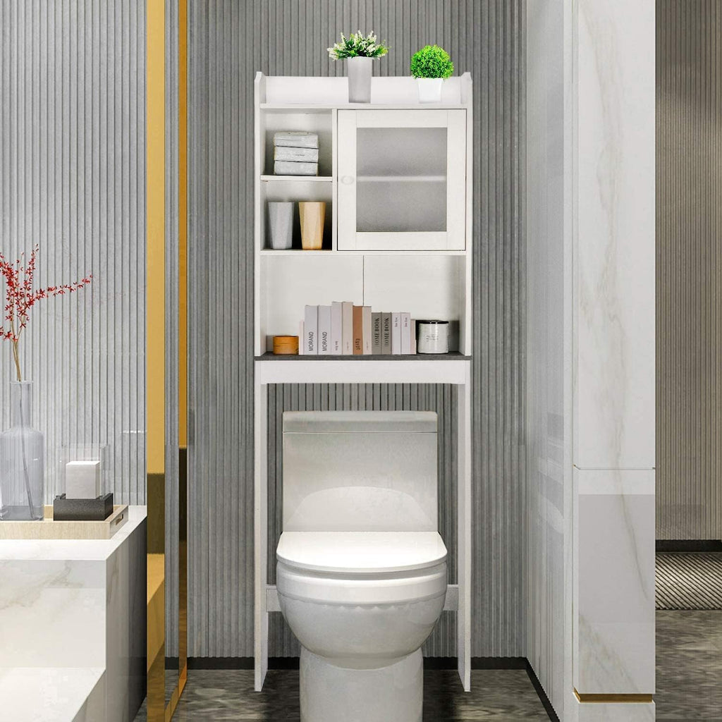 White 4-Tier Over The Toilet Storage Cabinet with Adjustable Shelves and Tempered Glass Door Z408118