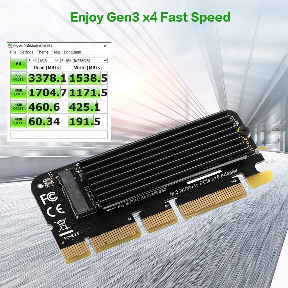 NVMe PCIe x16 Adapter Card with Heat Sink for M.2 NVMe SSD 2230/2242/2260/2280 O446