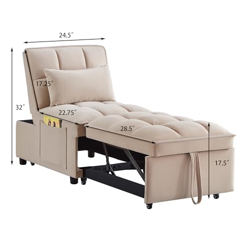 4-in-1 Folding Velvet Sleeper Chair Bed with Storage Pockets V28490