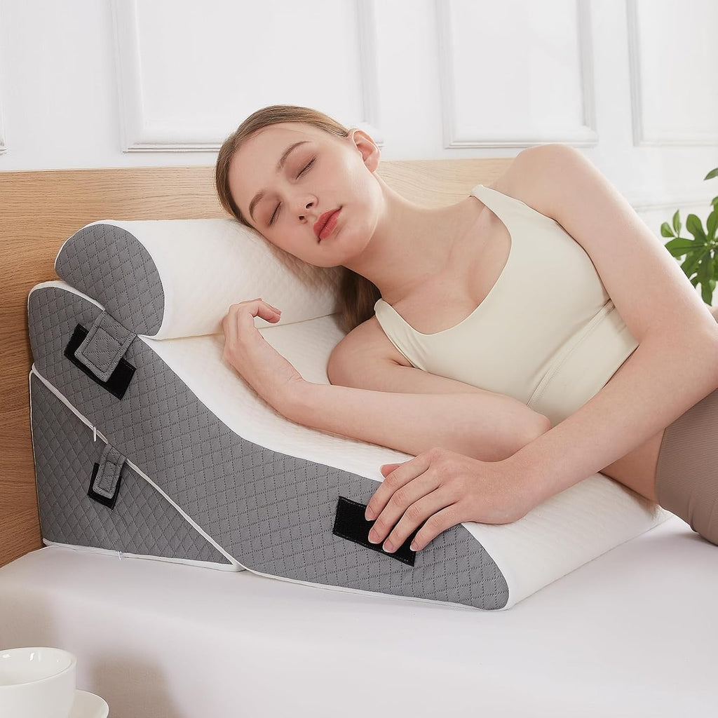 3 PCS 35D Adjustable Triangle Wedge Pillow Set (white grey) F82058