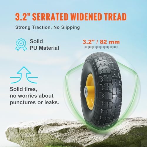 10-Inch Solid Rubber Flat Free Tubeless Tires and Wheels, 2-Pack G974