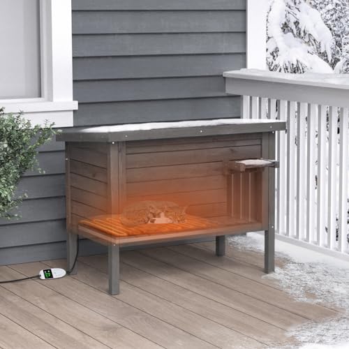Outdoor Feral Cat House Heated Cat Shelter with Insulated Foam 34.5"X21.5"x27.2" C55198