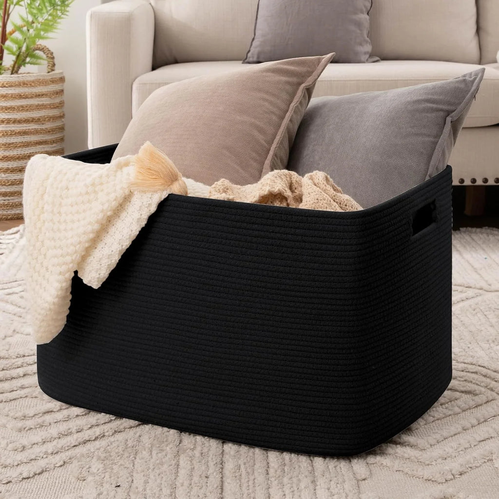 XXXLarge Cotton Rope Storage Basket, Oversized Blanket Basket, Black G7966