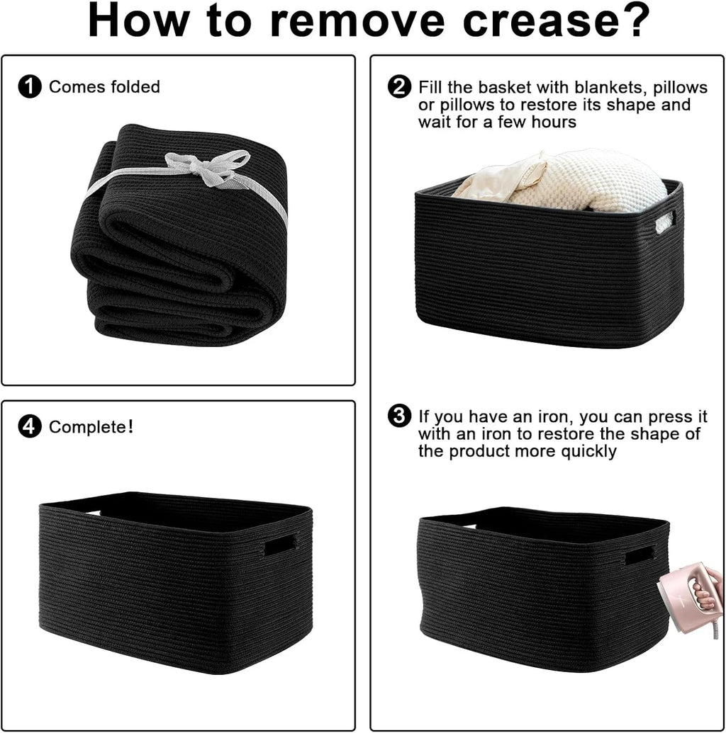 XXXLarge Cotton Rope Storage Basket, Oversized Blanket Basket, Black G7966