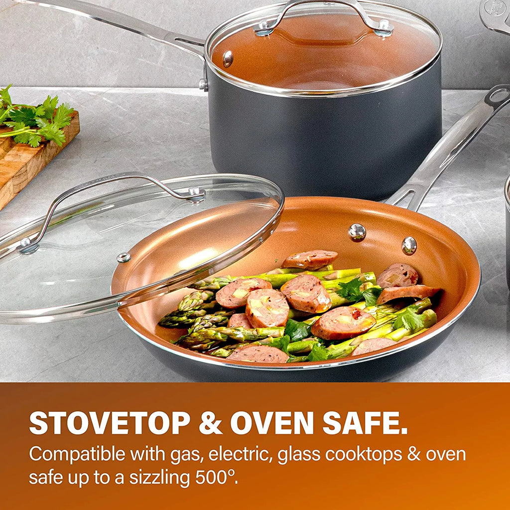12 Piece Non-Stick Copper Pots and Pans Set Ocean Blue X9934