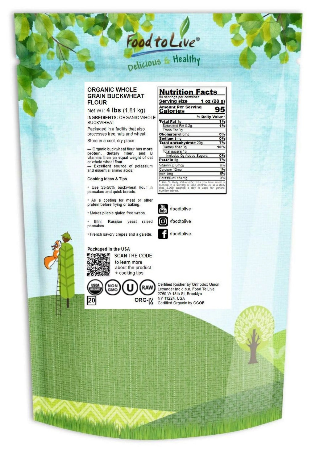 Organic Whole Grain Buckwheat Flour, 4 Pounds O28739
