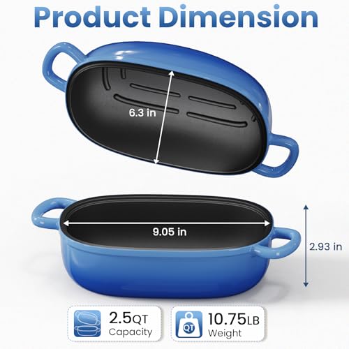 Blue Oval Cast Iron 2.5QT Dutch Oven with Lid W354