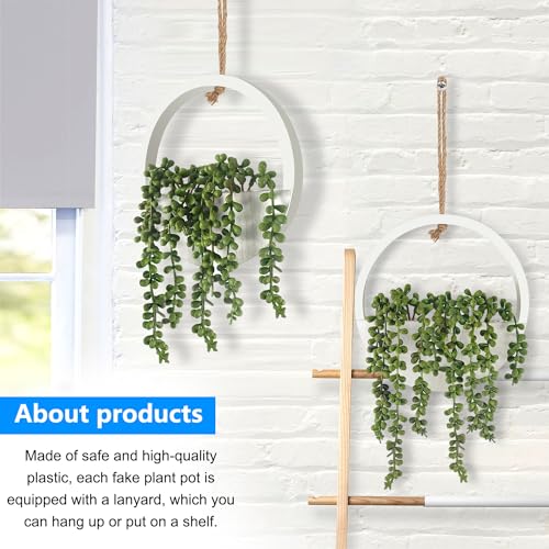 2 Pcs Artificial Hanging Succulents Plants in Pot with Lanyard Z906