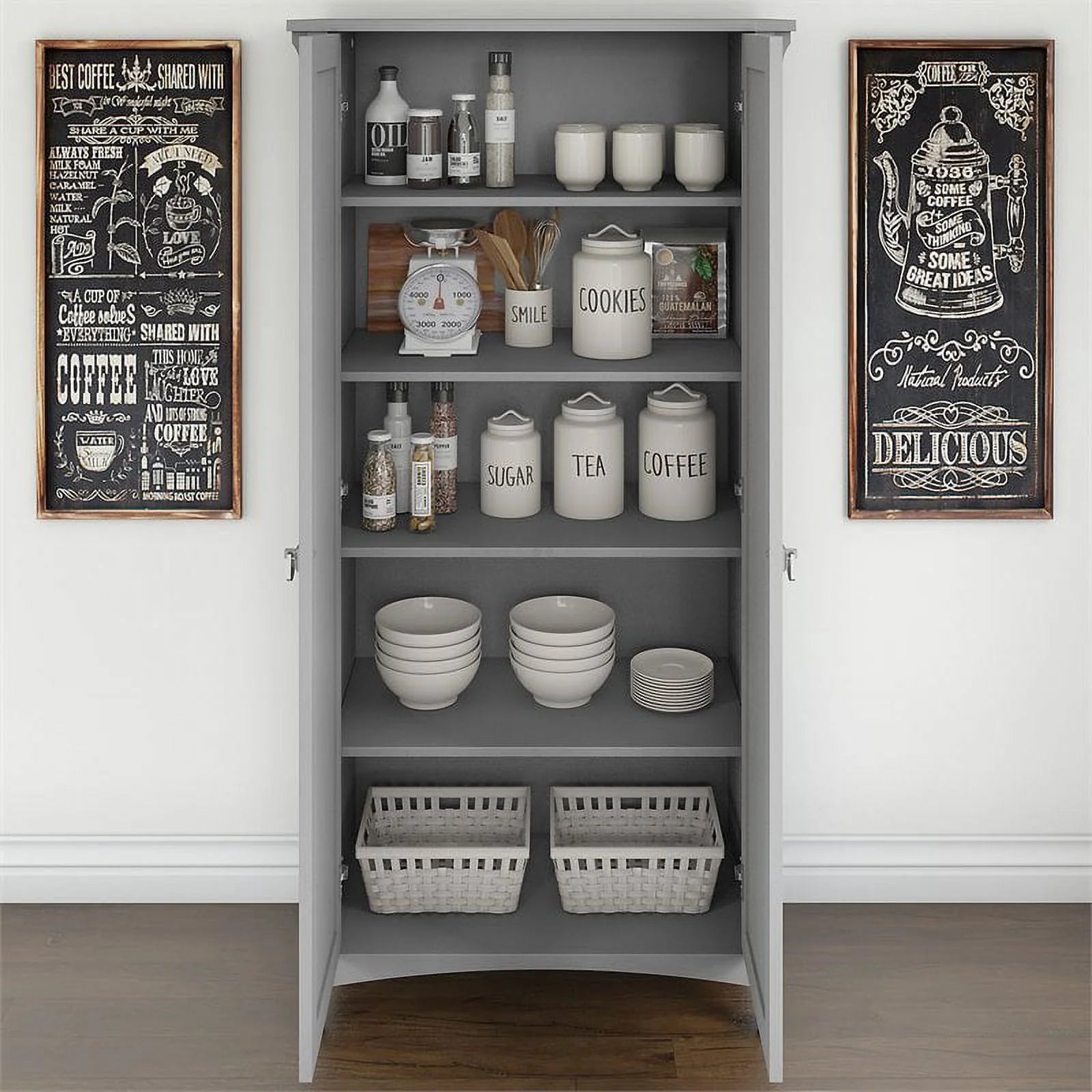 Gray Wood Kitchen Pantry Cabinet with Doors F122687